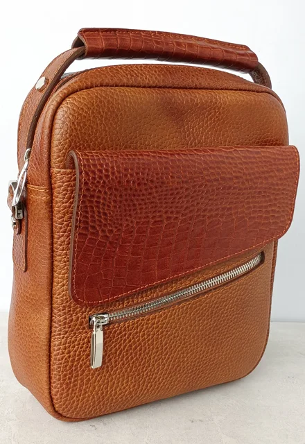 کیف رو دوشی چرم طبیعی گاوی مدل R2 رنگ عسلی